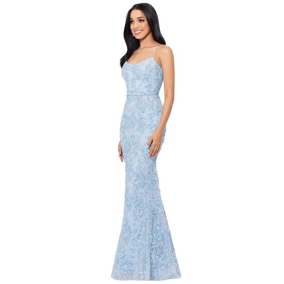 Xscape Straight-Neck Sleeveless Lace Gown, 2 - Picture 4 of 7
